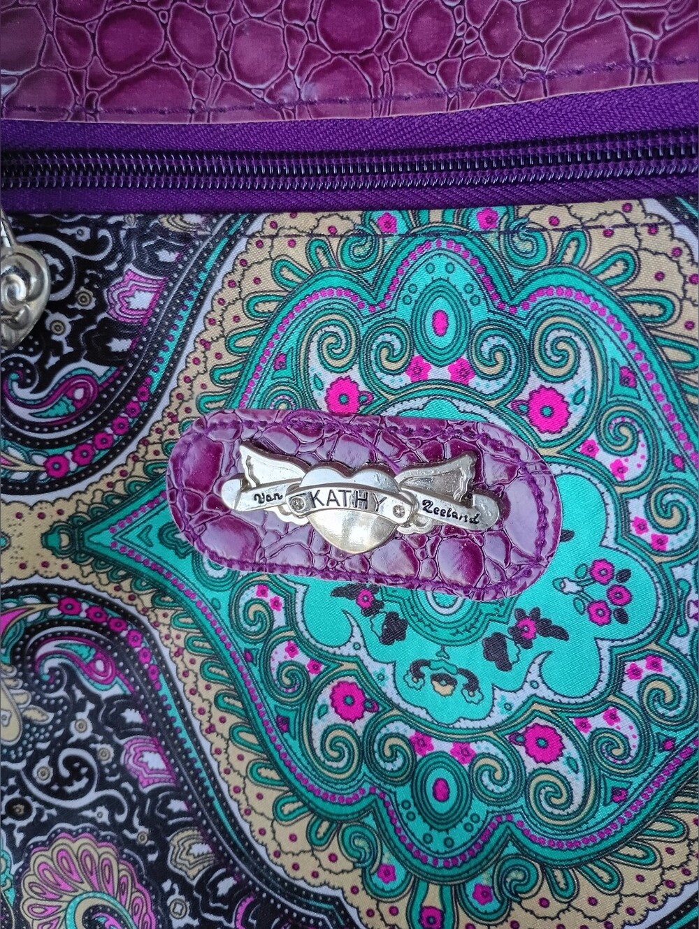 Kathy Van Zeeland Purple Paisley & Teal Roller Travel Tote💜🩵💜🩵 - Picture 2 of 15